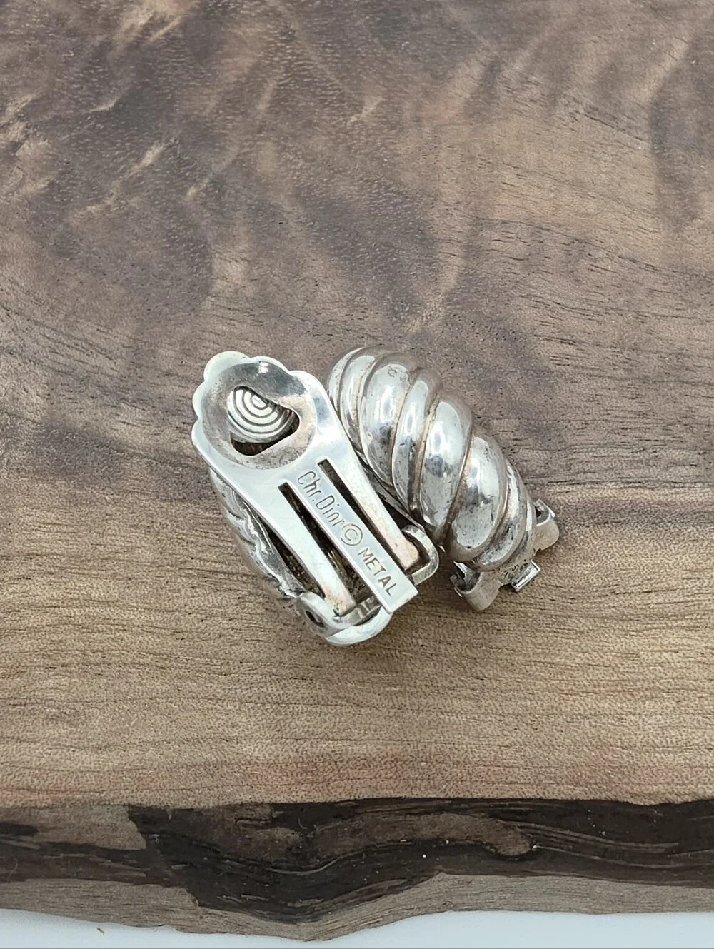 Vintage 80s Christian Dior 925 Sterling Silver Shell Shrimp Clip-On Earrings